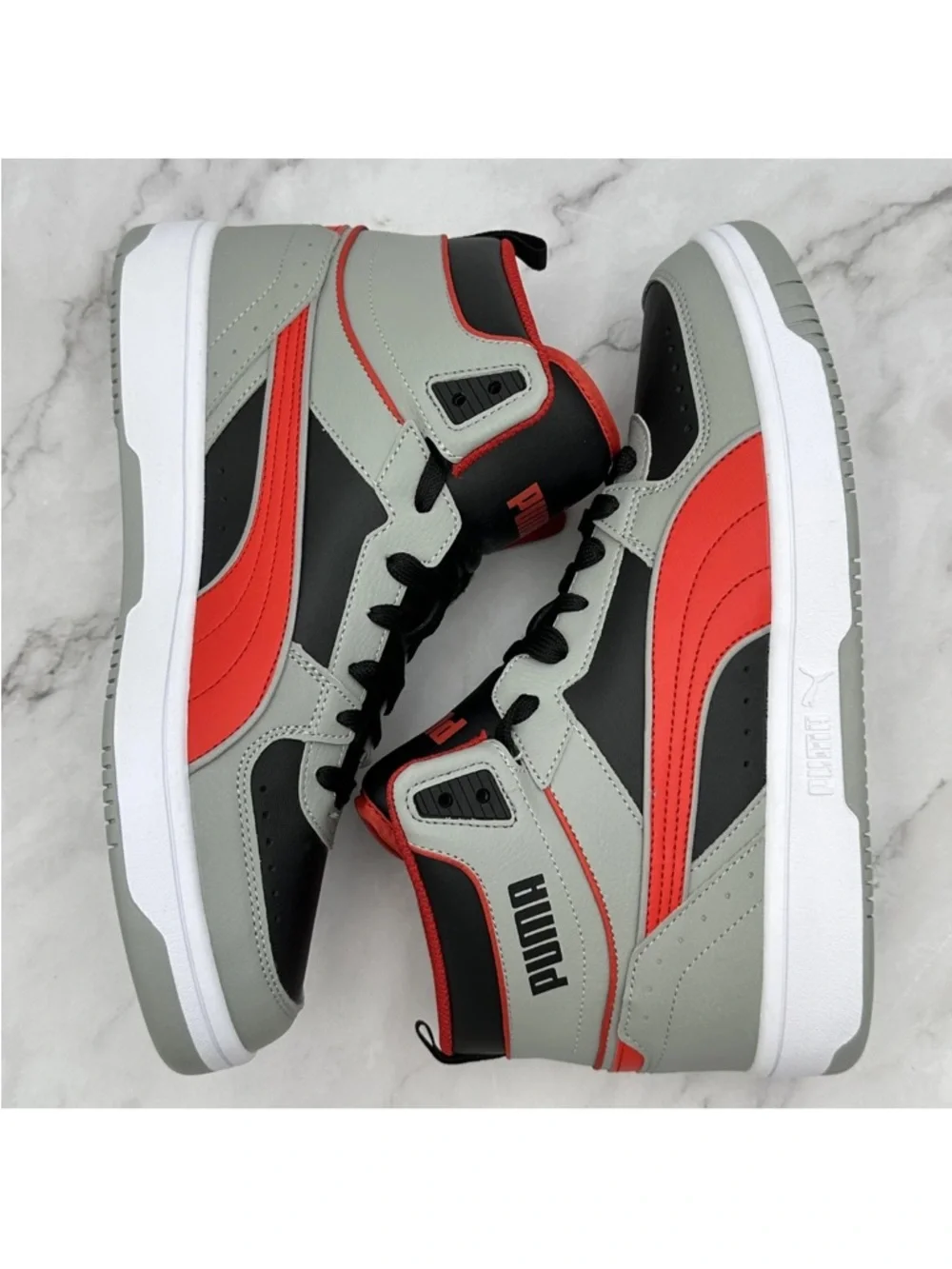 NWOB Puma Mid Top Shoes Mens Size 10 Gray Red Black Athletic Sneakers 407604-01